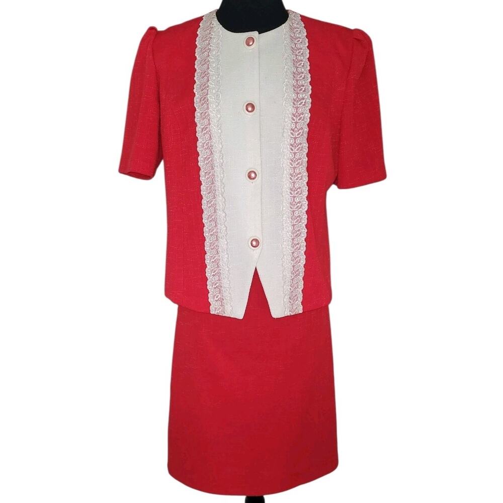 Vintage 80s Pablo Skirt Suit Red Power Set 14P USA